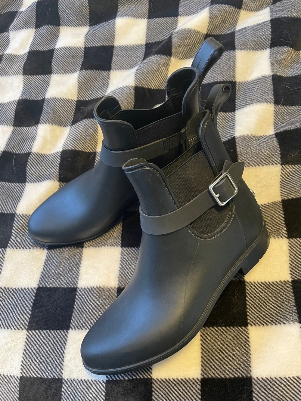 Sugar Black Women's Ankle Rain Booties with Buckle Strap